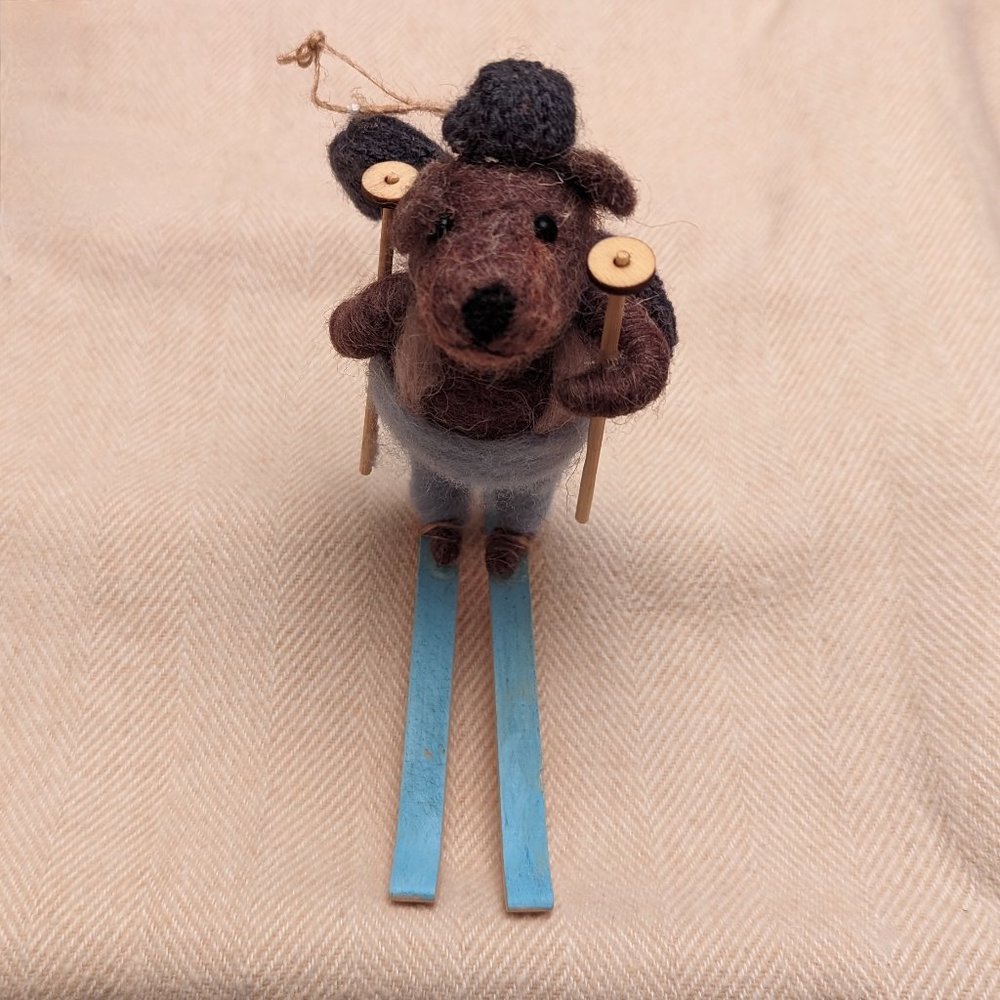 NWOT Skiing Bear Felted Wool Ornament (Handmade)